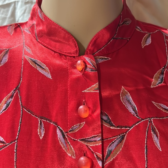 Notations Red Silk button down long sleeve shirt. Sz M - Picture 2 of 4
